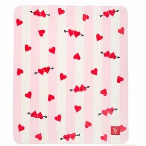 Pink & White Striped Heart Fleece Throw Blanket